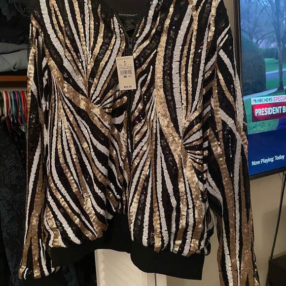 SEQUINED MESH BOMBER JACKET - Picture 2 of 2